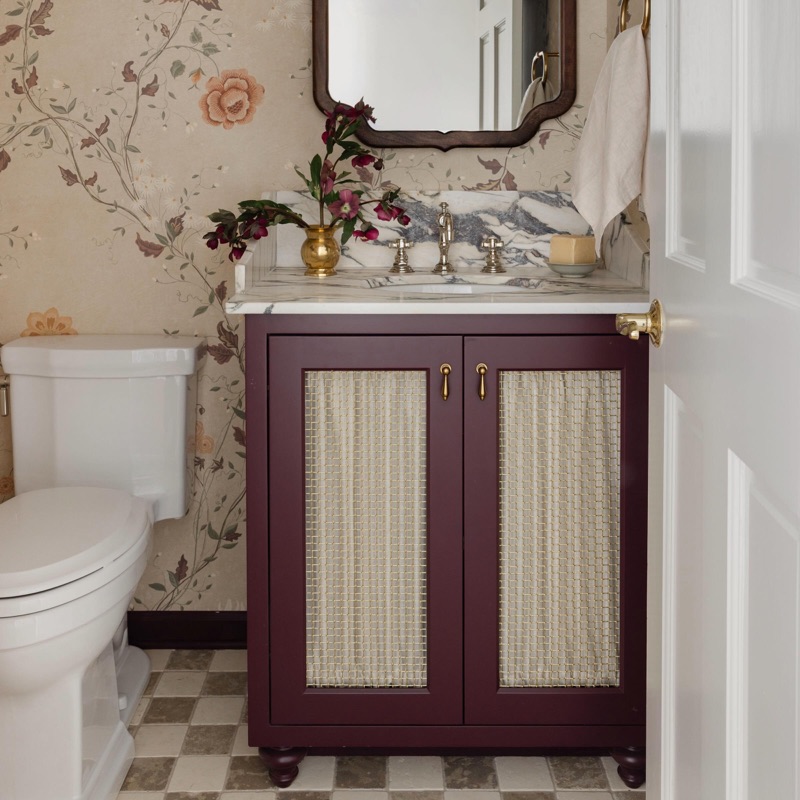 Powder bathroom with brinjal vanity · from the Leah Phillips Interiors studio journal