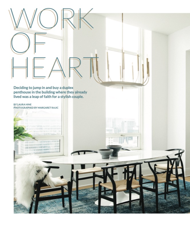 Interiors Chicago feature opening spread with dining room by Leah Phillips Interiors