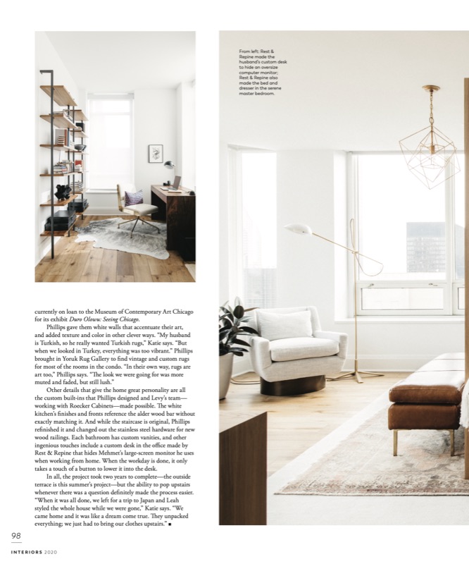 Magazine feature spread: open shelving and lounge seating